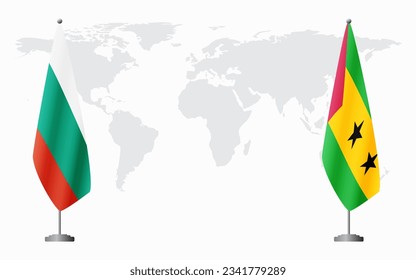 Bulgaria y Santo Tomé y Príncipe banderas para una reunión oficial en el contexto del mapa mundial.