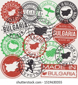 Bulgaria Set of Stamps. Travel Passport Stamp. Made In Product. Design Seals Old Style Insignia. Icon Clip Art Vector.