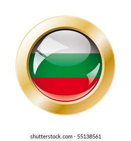 Bulgaria shiny button flag with golden ring vector illustration. Isolated abstract object against white background.