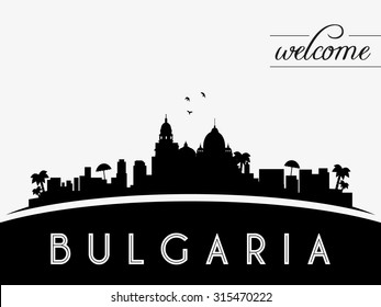 Bulgaria skyline silhouette, black and white design, vector illustration