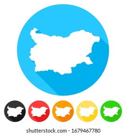 Bulgaria Symbol Map Icon Round. Flat Vector Art Design with Shadow. Gradient Color Banner.