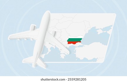 Bulgaria Travel Illustration with Plane and National Flag. Ideal for travel agencies, promotional materials, or geographic content related to Bulgaria.