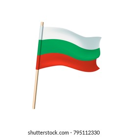 Bulgaria tricolor (white, green and red horizontal stripes) flag on white background. Vector illustration