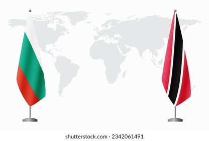 Bulgaria and Trinidad and Tobago flags for official meeting against background of world map.