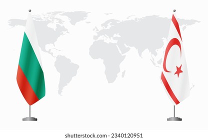 Bulgaria and Turkish Republic of Northern Cyprus flags for official meeting against background of world map.