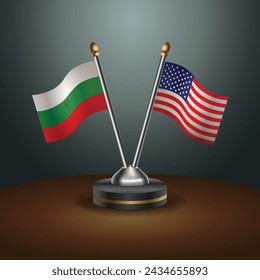 Bulgaria and United States table flags with gradient backgrund. Vector Illustration