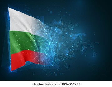 Bulgaria ,  vector flag, virtual abstract 3D object from triangular polygons on a blue background