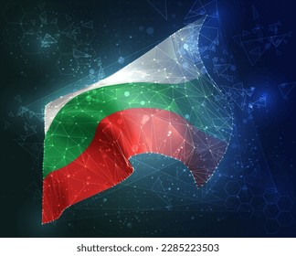Bulgaria,  vector flag, virtual abstract 3D object from triangular polygons on a blue background