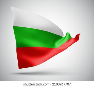 Bulgaria , vector flag with waves and bends waving in the wind on a white background.
