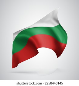 Bulgaria, vector flag with waves and bends waving in the wind on a white background