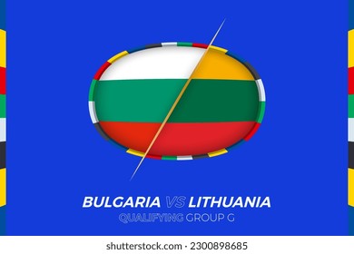 Bulgaria vs Lithuania icon for European football tournament qualification, group G. Competition icon on the stylized background.