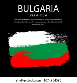 Bulgaria watercolor vector national country flag icon. Hand drawn illustration, dry brush stains, strokes, spots isolated on black background. Painted grunge style texture for posters, banner design.