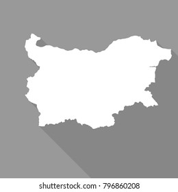 Bulgaria white map,border flat simple style with long shadow on gray background
