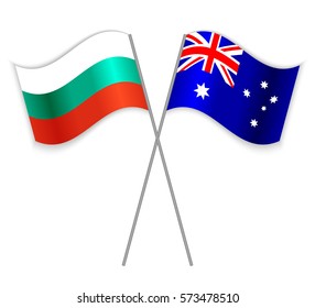 Bulgarian and Australian crossed flags. Bulgaria combined with Australia isolated on white. Language learning, international business or travel concept.