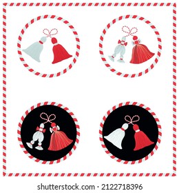 Bulgarian baba marta holiday traditional martenitsa stickers design in red and white colors