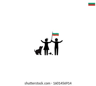 Bulgarian children with Republic of Bulgaria national flag, future of Bulgaria concept, sign symbol background, vector illustration.