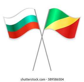 Bulgarian and Congolese crossed flags. Bulgaria combined with Republic of the Congo isolated on white. Language learning, international business or travel concept.