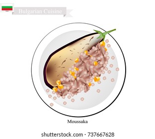 Bulgarian Cuisine, Moussaka or Traditional Sliced Eggplant Baked in A Ground Beef Sauce with Creamy White Sauce. One of The Most Famous Dish in Bulgaria.
