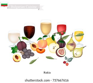 Bulgarian Cuisine, Rakia or Traditional Alcoholic Fruit Brandy. One of The Most Popular Drink in Bulgaria.