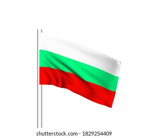 Bulgarian flag for independence day. Flagpoles and fabrics flutter in the 3D wavy wind