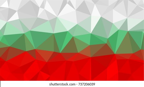 Bulgarian flag low poly triangle style. White green red flags.