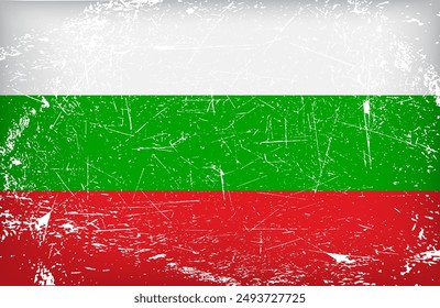 Bandera búlgara con arañazos. Fondo de Vector de color.