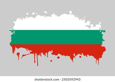 Bulgarian flag with splash ink brush abstract style. Bulgaria grunge flag texture. Editable and scalable vector graphic illustration isolated on gray background eps file.