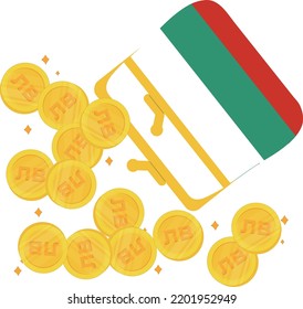 Bulgarian Flag vector hand drawn,Bulgarian lev vector hand drawn,Euro vector hand drawn