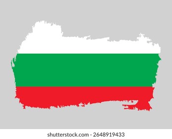 Bulgarian flag with white, green, and red bands in a grunge silhouette of the country for vector use.
