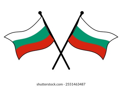 Bulgarian Flags on Crossed Flagpoles for Sticker Template, Badge, and Logo Mockup - Editable and Scalable EPS Vector Illustration, Clean and Minimalist White Background Design