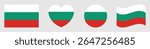 Bulgarian flags set in square, heart, circle and waving formats designs element. Bulgaria flags collection. Set of Bulgaria flags icons isolated on gray background. Vector illustration.