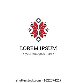 Bulgarian flower motifs logo template. Embroidery textile ornaments. Traditional bulgarian and slavic pattern. Pixel art, pixel pattern.