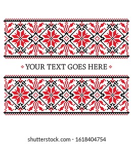 Bulgarian flower motifs pattern. Embroidery textile ornaments. Traditional bulgarian and slavic symbosl. Pixel art, pixel pattern.