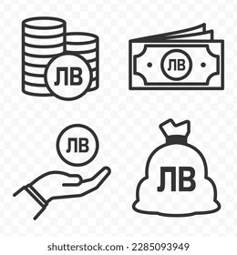 Iconos de lev búlgaro establecen imagen vectorial del icono del dinero en fondo transparente (PNG).