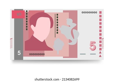 Bulgarian Lev Vector Illustration. Bulgaria money set bundle banknotes. Paper money 5 BGN. Flat style. Isolated on white background. Simple minimal design.