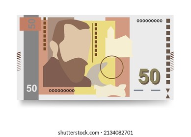 Bulgarian Lev Vector Illustration. Bulgaria money set bundle banknotes. Paper money 50 BGN. Flat style. Isolated on white background. Simple minimal design.