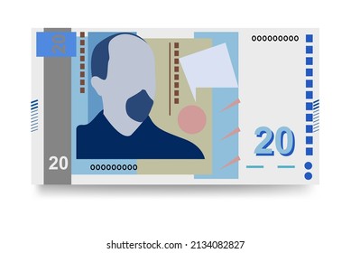 Bulgarian Lev Vector Illustration. Bulgaria money set bundle banknotes. Paper money 20 BGN. Flat style. Isolated on white background. Simple minimal design.