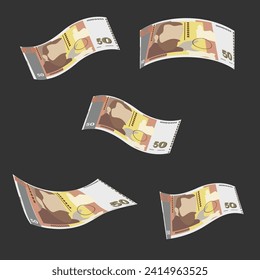 Bulgarian Lev Vector Illustration. Bulgaria money set bundle banknotes. Money bag 50 BGN. Flat style. Isolated on white background. Simple minimal design.