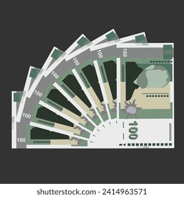 Bulgarian Lev Vector Illustration. Bulgaria money set bundle banknotes. Paper money 100 BGN. Flat style. Isolated on white background. Simple minimal design.