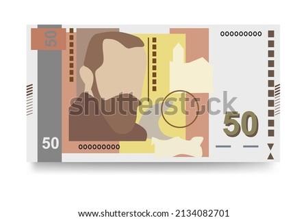Bulgarian Lev Vector Illustration. Bulgaria money set bundle banknotes. Paper money 50 BGN. Flat style. Isolated on white background. Simple minimal design.