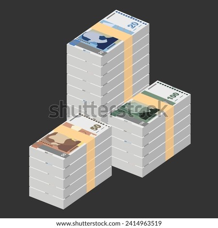 Bulgarian Lev Vector Illustration. Bulgaria money set bundle banknotes. Paper money 5, 10, 20, 50, 100 BGN. Flat style. Isolated on white background. Simple minimal design.
