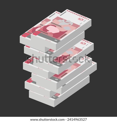 Bulgarian Lev Vector Illustration. Bulgaria money set bundle banknotes. Paper money 5 BGN. Flat style. Isolated on white background. Simple minimal design.
