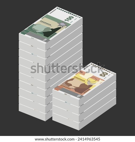 Bulgarian Lev Vector Illustration. Bulgaria money set bundle banknotes. Paper money 5, 10, 20, 50, 100 BGN. Flat style. Isolated on white background. Simple minimal design.