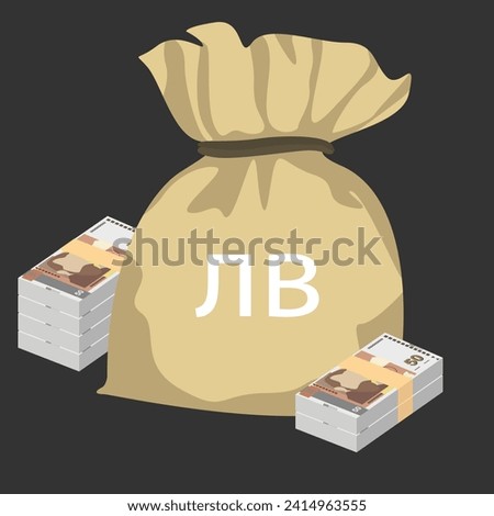 Bulgarian Lev Vector Illustration. Bulgaria money set bundle banknotes. Money bag 50 BGN. Flat style. Isolated on white background. Simple minimal design.