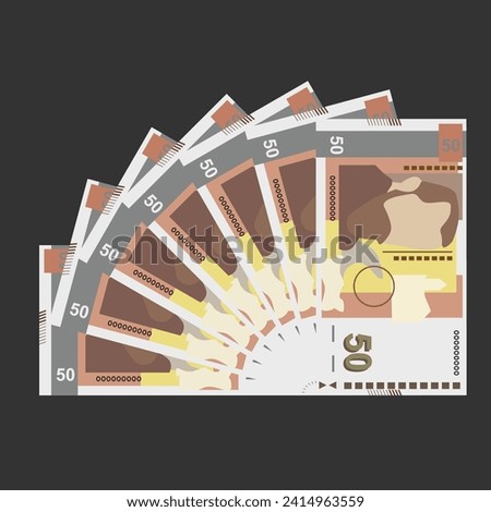 Bulgarian Lev Vector Illustration. Bulgaria money set bundle banknotes. Paper money 50 BGN. Flat style. Isolated on white background. Simple minimal design.