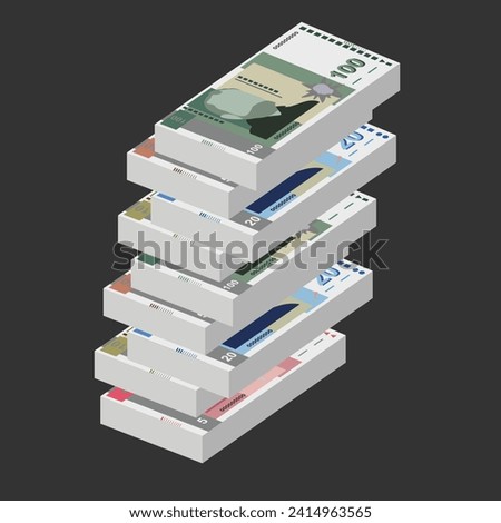 Bulgarian Lev Vector Illustration. Bulgaria money set bundle banknotes. Paper money 5, 10, 20, 50, 100 BGN. Flat style. Isolated on white background. Simple minimal design.