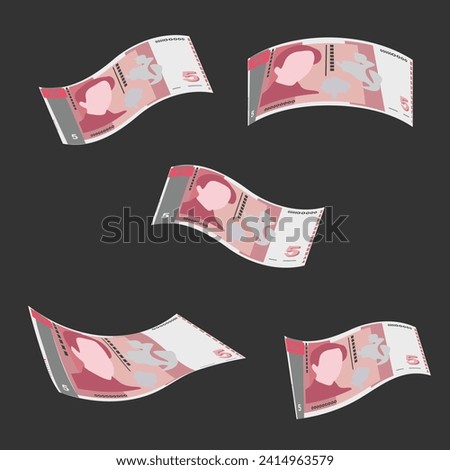 Bulgarian Lev Vector Illustration. Bulgaria money set bundle banknotes. Money bag 5 BGN. Flat style. Isolated on white background. Simple minimal design.