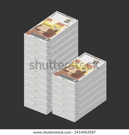 Bulgarian Lev Vector Illustration. Bulgaria money set bundle banknotes. Paper money 50 BGN. Flat style. Isolated on white background. Simple minimal design.