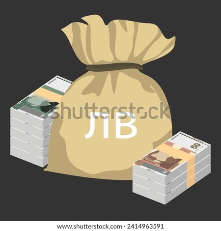 Bulgarian Lev Vector Illustration. Bulgaria money set bundle banknotes. Money bag 5, 10, 20, 50, 100 BGN. Flat style. Isolated on white background. Simple minimal design.