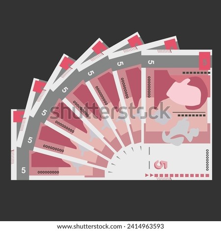 Bulgarian Lev Vector Illustration. Bulgaria money set bundle banknotes. Paper money 5 BGN. Flat style. Isolated on white background. Simple minimal design.